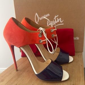 Louboutin heels. Sz 37. Orange & Navy